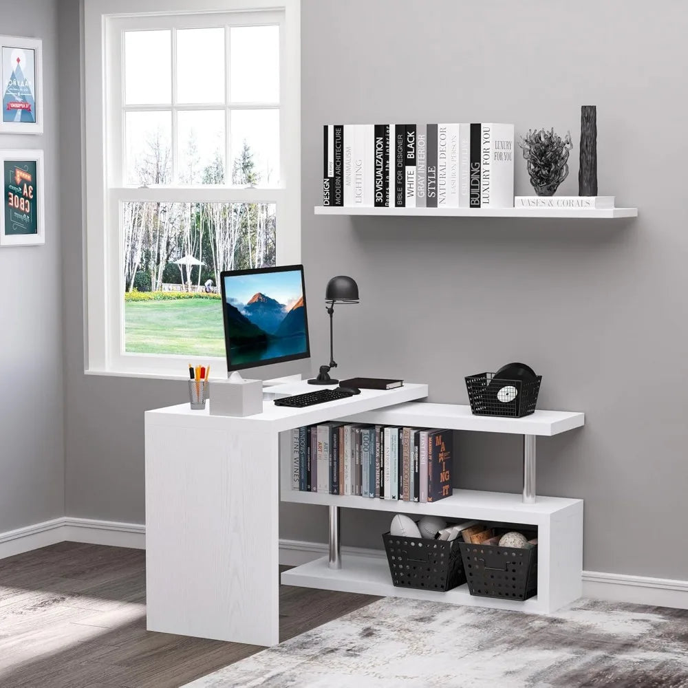 L Shaped Rotating Corner Computer Desk