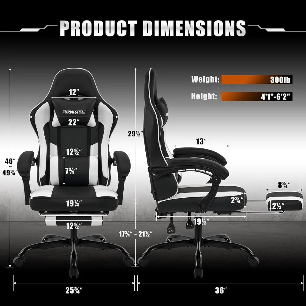 Ergonomic Gaming Chair with Footrest, Armrest, and Lumbar Support