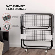 Folding Bed with Mattress - 75x31 Cot Size Frame - Portable Rollaway Guest Bed with 5-inch Memory Foam Mattress - Space-Saving