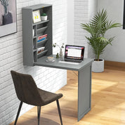 FurnishSpot Wall-Mounted Folding Desk with Storage | Space-Saving Floating Fold-Down Desk