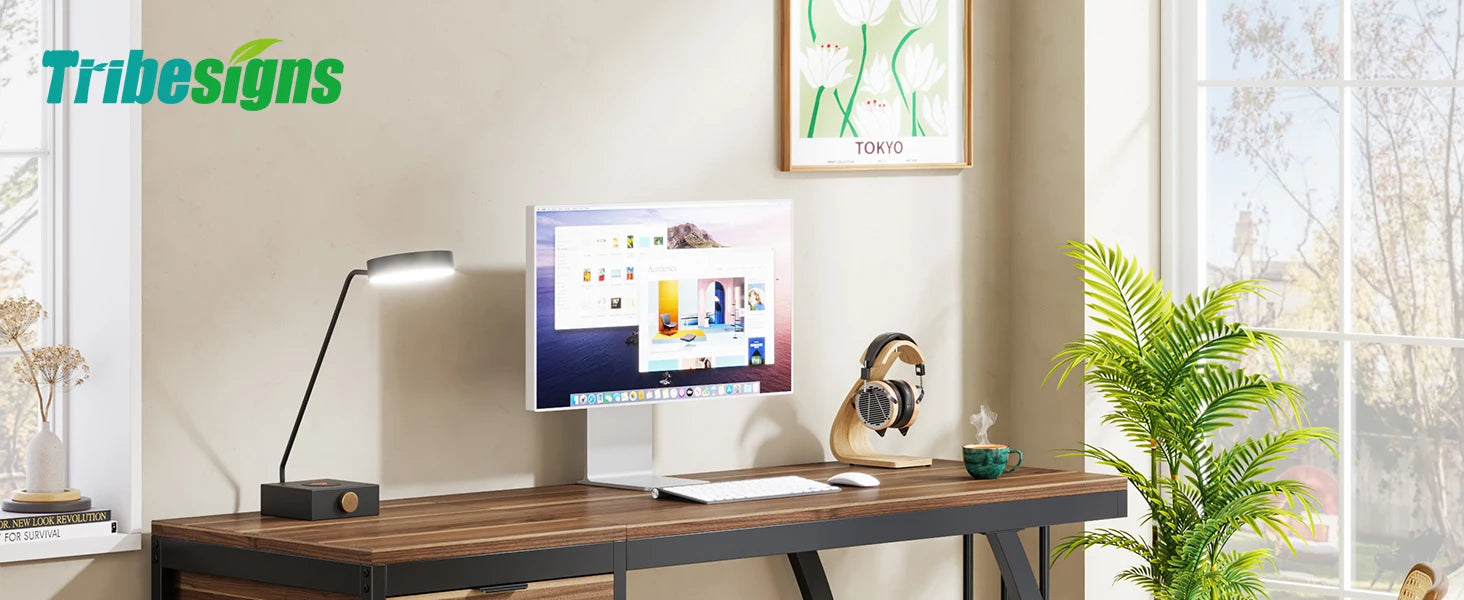 Computer Desk with 3 Drawers, 59-Inch PC Desk with Reversible Drawers, Industrial Study Writing Table Workstation with