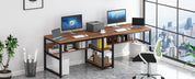 Tribesigns Two Person Desk with Bookshelf, 78.7 Computer Office Double Desk for Two Person, Rustic Writing Desk Workstation