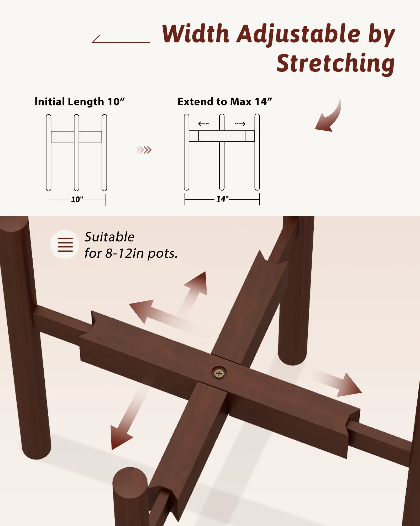 Adjustable Bamboo Plant Stand Indoor 8 9 10 11 12 Inches Small Corner Planter Holder Single Floor Living Room Balcony Reddish Br
