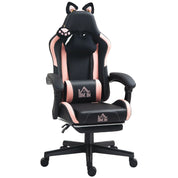 Cute Racing Gamer Chair, Faux Leather Gaming Chair with Footrest, Headrest and Lumbar Support, Black