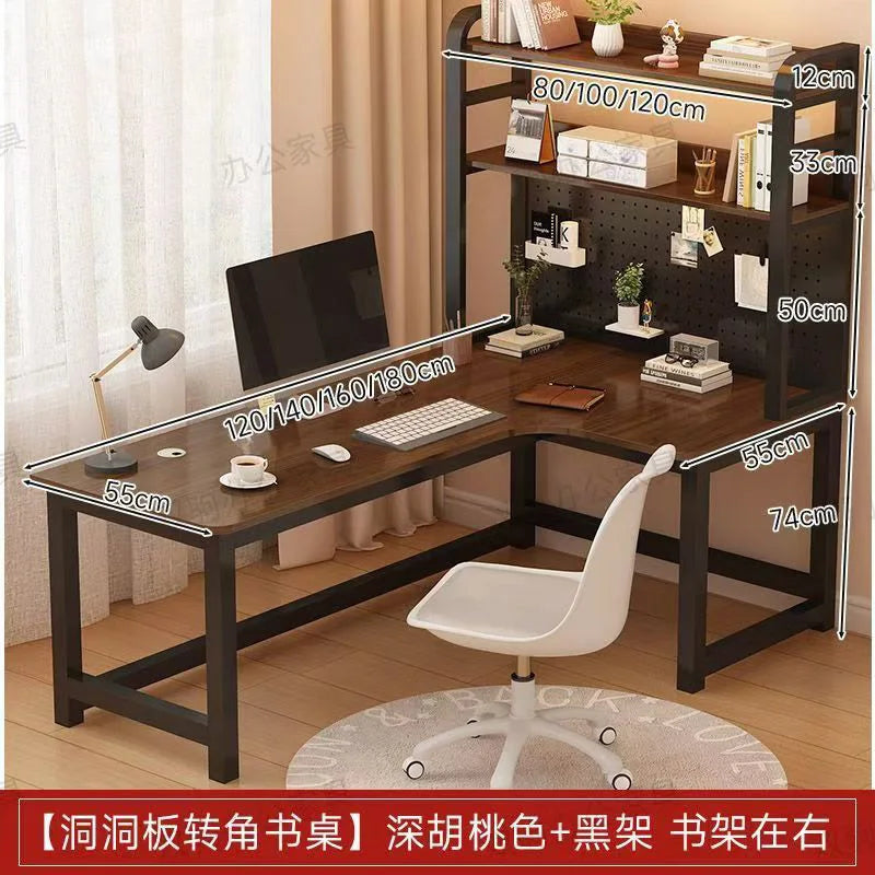 L Shaped Computer Desk with Desktop Storage Shelf Corner Office Desk Table for Home Study Workstation Solid Wood 120/140cm