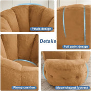 Flower Bean Bag Chair with Ottoman for Adults,Large Beanbag Chair with Artificial Rabbit Fur Fabric,Comfy Single Sofa