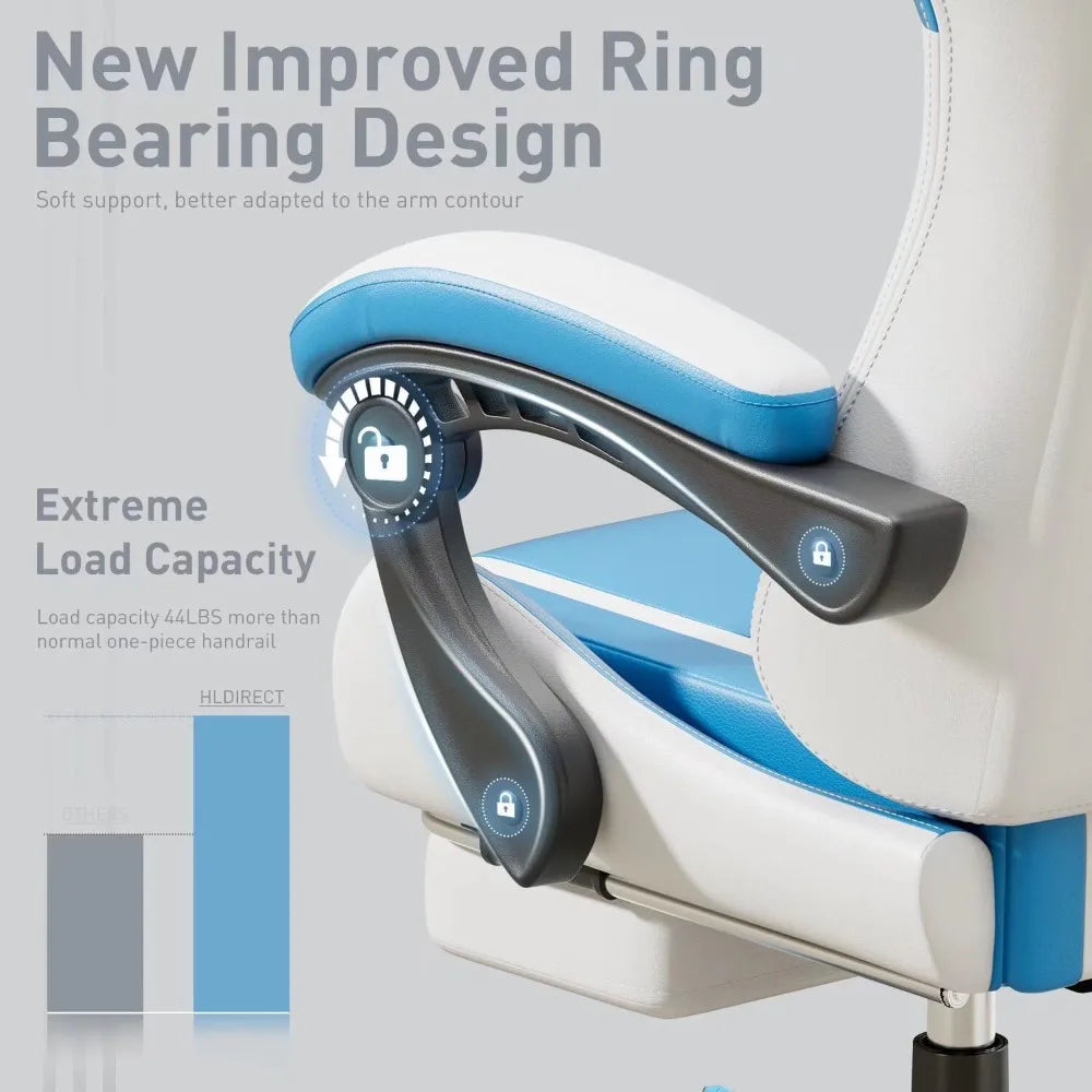 Ergonomic PU Leather Gaming Chair with 360° Swivel & Lumbar Massage