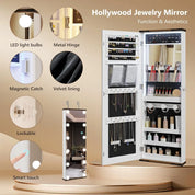 43.5" Hanging Jewelry Armoire with 12 Hollywood Bulbs, Full-Length Mirror & Large Lockable Storage