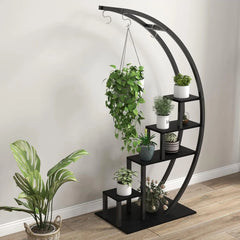 5 Tier Flower Plant Stand Indoor, 2 Pack Half Moon Plant Shelf Metal hanging Plant Rack for Home Patio Lawn Garden Balcony