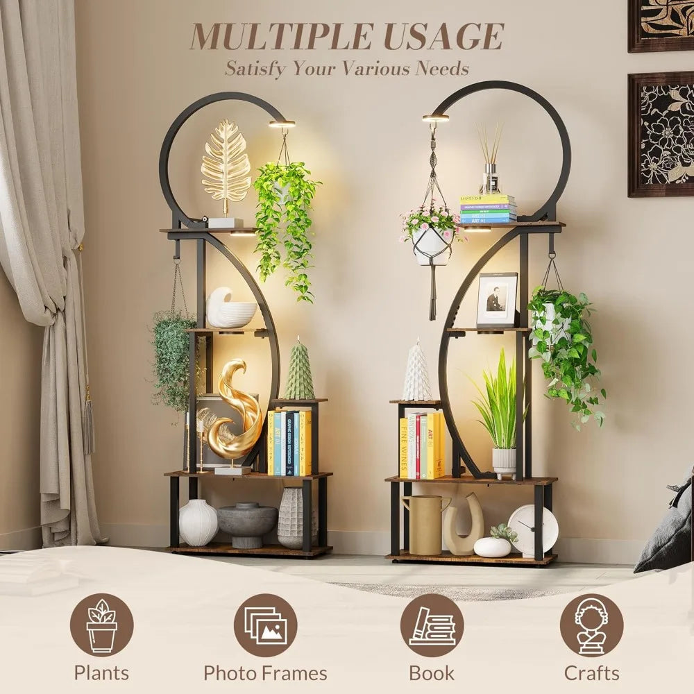 Half-Heart Shaped Indoor Plant Stand with Grow Lights