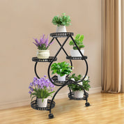 4-Tier Metal Plant Stand Heart Flower Pot Stand 6 Potted Plant Display Rack Indoor Outdoor Plant Shelf for Balcony Patio Garden