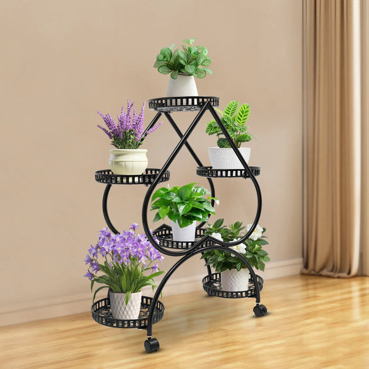 4-Tier Metal Plant Stand Heart Flower Pot Stand 6 Potted Plant Display Rack Indoor Outdoor Plant Shelf for Balcony Patio Garden