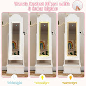Children’s LED-Lit Jewelry Armoire with Lockable Storage & Full-Length Mirror Vanity