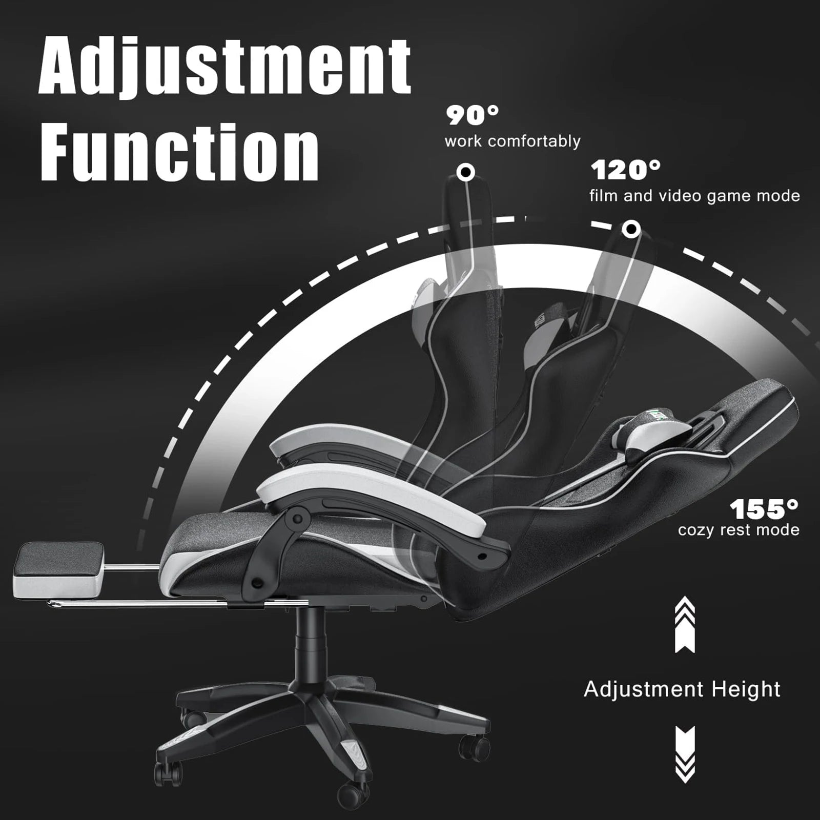 Ergonomic Gaming Chair with Footrest, Headrest, and Lumbar Cushion