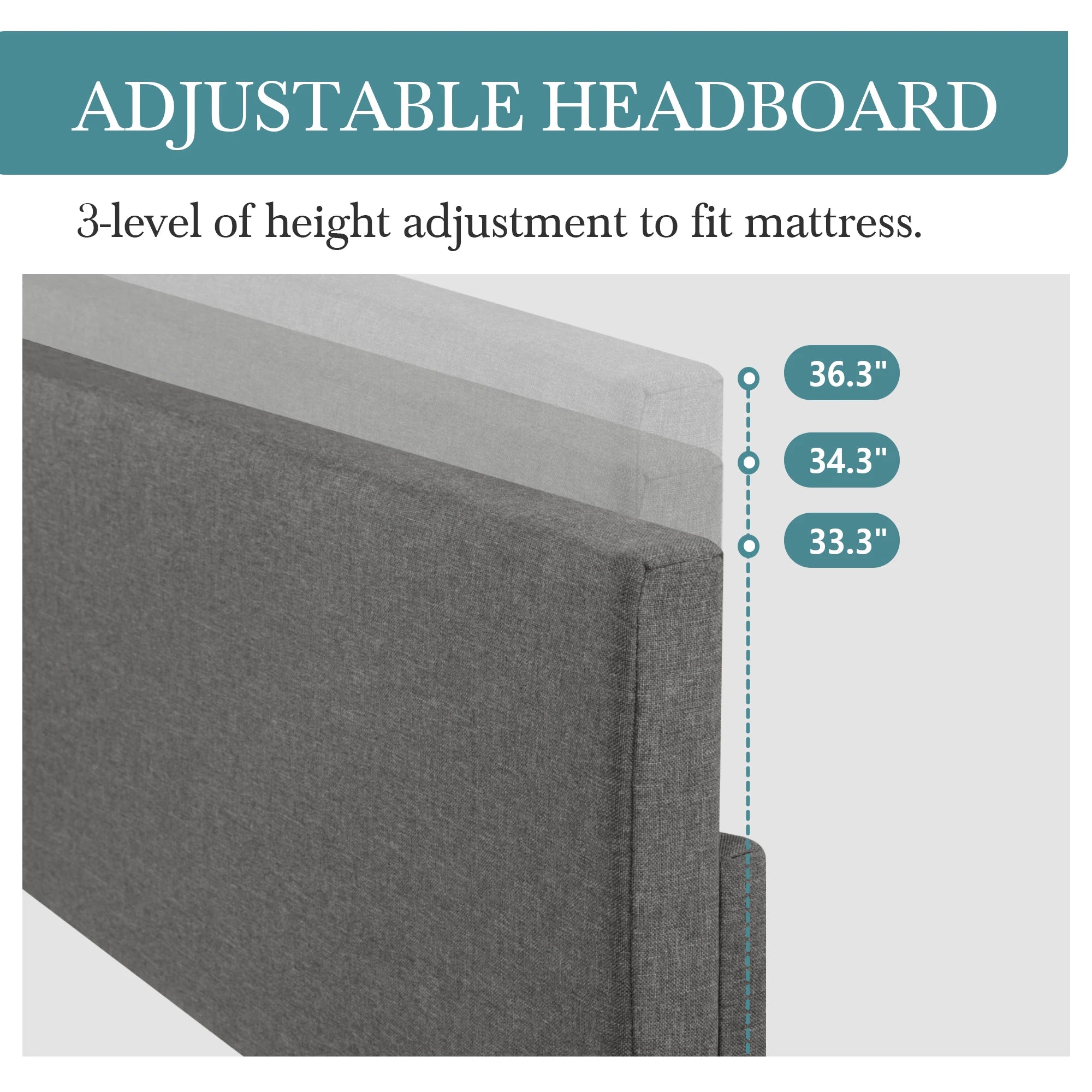 HOOMIC Upholstered Bed Frame with Adjustable Headboard – Sturdy Wooden Platform Bed, Noise-Free Design, Easy Assembly, Modern Bedroom Furniture, Fits Standard Mattress