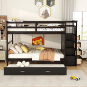Full Over Full Bunk Bed with Twin Size Trundle and Stairs, and Storage Drawers