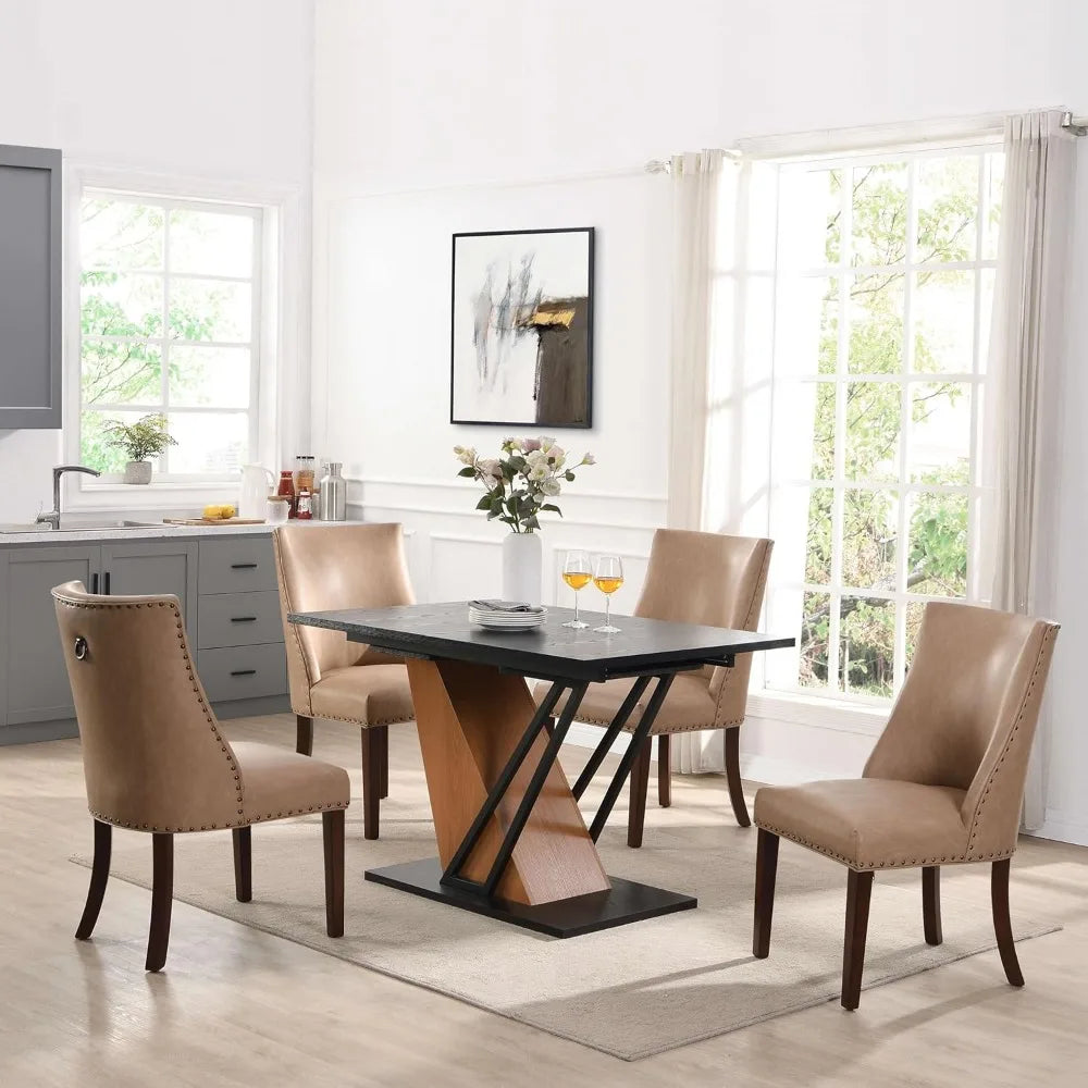 Extendable Dining Room Table for 4-6, Modern 61.81" (46.46") Wooden Geometric Rectangular Expandable Conference Kitchen Table wi