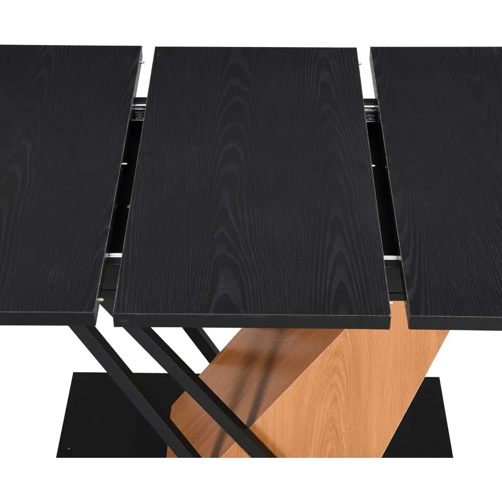Extendable Dining Room Table for 4-6, Modern 61.81" (46.46") Wooden Geometric Rectangular Expandable Conference Kitchen Table wi