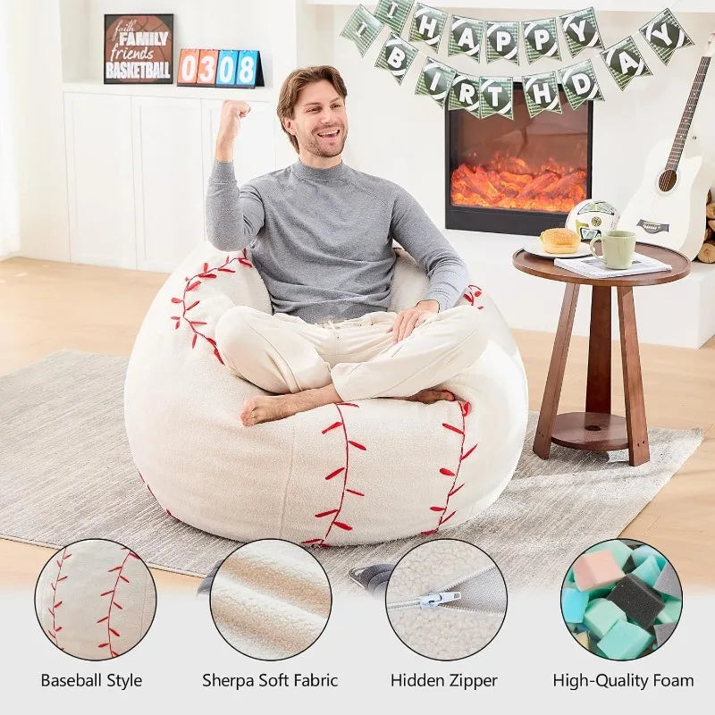 Sports Baseball Bean Bag Chair - Giant Bean Bag Chairs for Adults and Kids - Oversized Bean Bag Sofa Couch with Filler