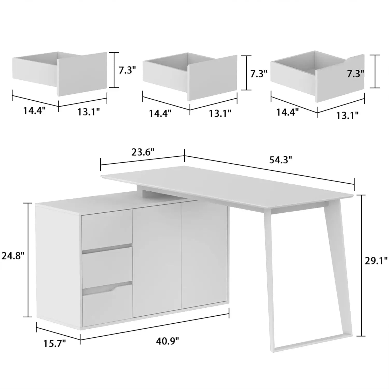 Home Office Computer Desk Corner Desk with 3 Drawers, 2 Shelves & 2 Doors, 55 Inch Large L-Shaped Study Writing Table