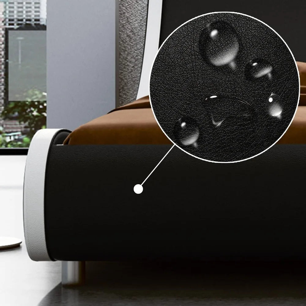 Bed Frame Full Size, Modern Low Profile Platform Stylish Faux Leather Upholstered Sleigh Bed with Adjustable Headboard,Bed Frame