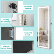 LED Jewelry Armoire with Adjustable Lighted Full-Length Mirror | Wall Mounted or Over Door