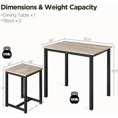 Dining Table Set - Kitchen Table & Chair Sets for 2 - Compact Table W/ 2 Stools & Space Saving Design for Dining Room