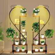 2PCS 6 Tier Tall Plant Stand Indoor with Grow Lights, Half Heart Shaped Plant Stands for Indoor Plants Multiple with Wheels, Lar