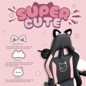 Dowinx Gaming Chair Cute with Cat Ears and Massage Lumbar Support, Ergonomic Computer Chair for Girl with Footrest and Headrest