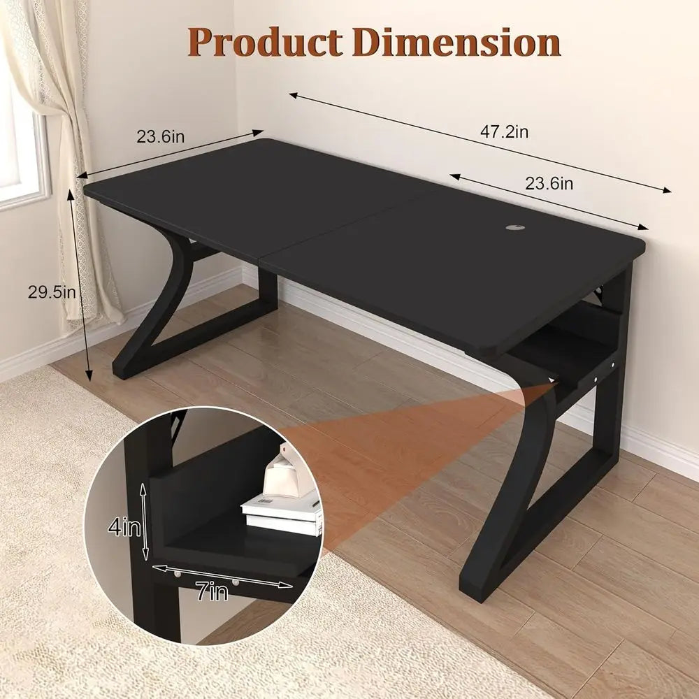 FurnishSpot SpaceSmart™ Compact Computer & Writing Desk – Modern Black