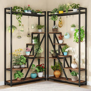 70.9" Tall Indoor Plant Stand, 7-Tier Large Plant Shelf with 5 S-Hooks, Industrial Wood Flower Stand Display Rack For