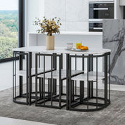 TOPMAX Modern 7-Piece Dining Table Set with Faux Marble Compact 55Inch Kitchen Table Set for 6