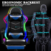 Racing Style RGB LED Lights Gaming Chairs for Adults and Kids with Lumbar Massager