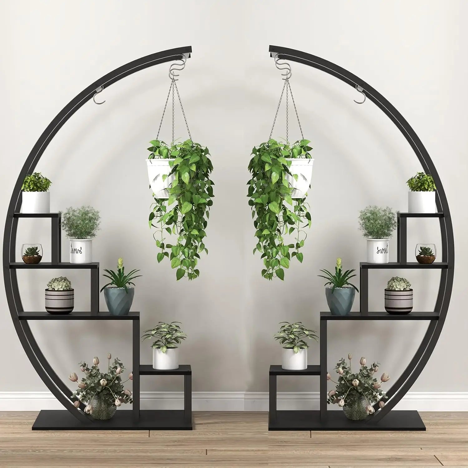 2-Pack 5-Tier Half-Moon Plant Shelf – Metal Flower Stand for Home, Patio, Garden, Balcony