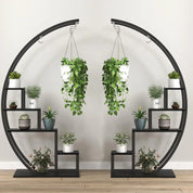 2-Pack 5-Tier Half-Moon Plant Shelf – Metal Flower Stand for Home, Patio, Garden, Balcony