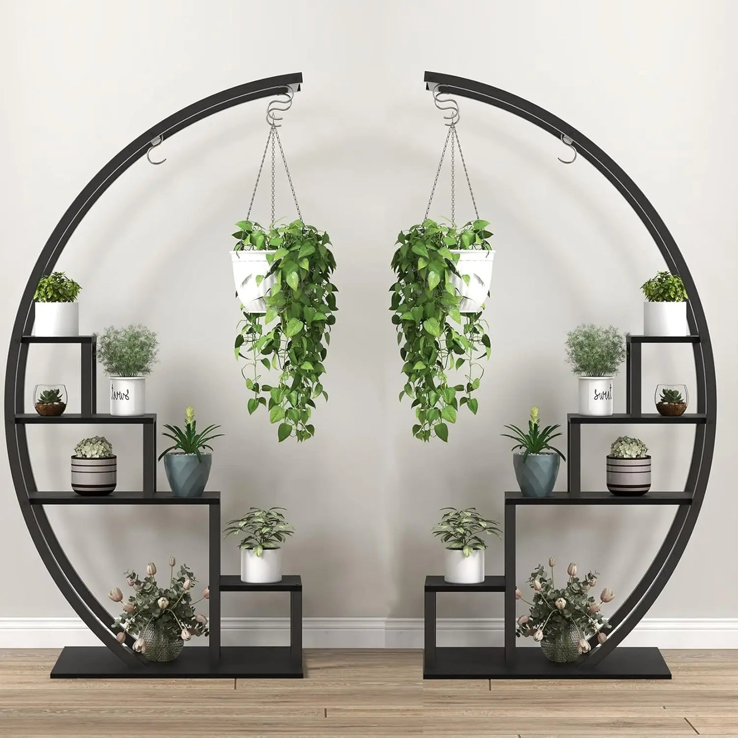 2-Pack 5-Tier Half-Moon Plant Shelf – Metal Flower Stand for Home, Patio, Garden, Balcony