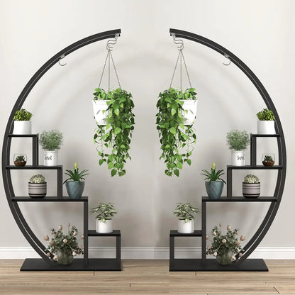 2-Pack 5-Tier Half-Moon Plant Shelf – Metal Flower Stand for Home, Patio, Garden, Balcony