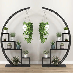 5 Tier Flower Plant Stand Indoor, 2 Pack Half Moon Plant Shelf Metal hanging Plant Rack for Home Patio Lawn Garden Balcony