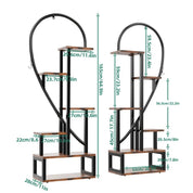 2-Pack 6-Tier Half-Heart Plant Stand – Indoor & Outdoor Metal and Wood Plant Display Rack with Side Hooks for Living Room, Garden, Balcony, Office