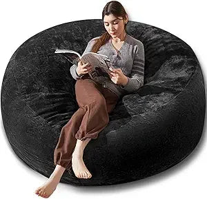 Bean Bag Chair 5Ft, Memory Foam Filled, Large Beanbag Chairs for Adults and Teens, Soft Sofa with Removable Flannel Cover, Round