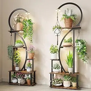 Half-Heart Shaped Indoor Plant Stand with Grow Lights