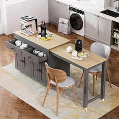 74.5" Kitchen Island with Extendable Dining Table,Rolling Kitchen Island on Wheels, Storage Cart with 4 Door Cabinet, Spice Rac