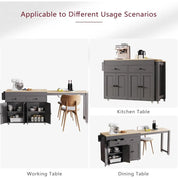 74.5" Kitchen Island with Extendable Dining Table,Rolling Kitchen Island on Wheels, Storage Cart with 4 Door Cabinet, Spice Rac