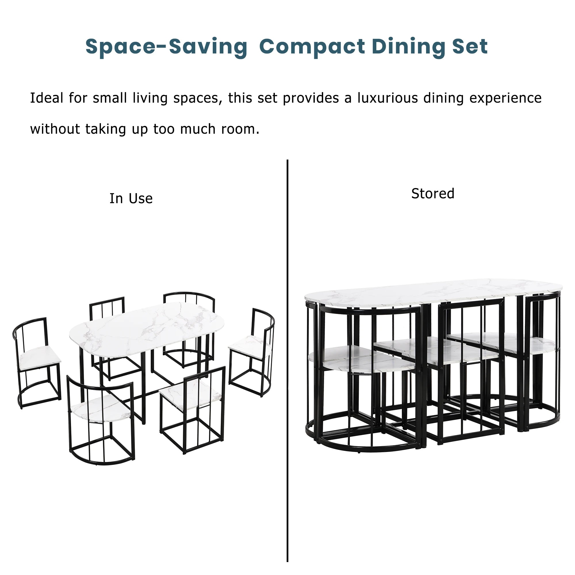 TOPMAX Modern 7-Piece Dining Table Set with Faux Marble Compact 55Inch Kitchen Table Set for 6