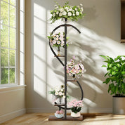 5-Tier S-Shaped Metal Plant Stand with MDF Shelves – Decorative Indoor & Outdoor Plant Display for Balcony, Living Room, Garden, Patio, or Porch