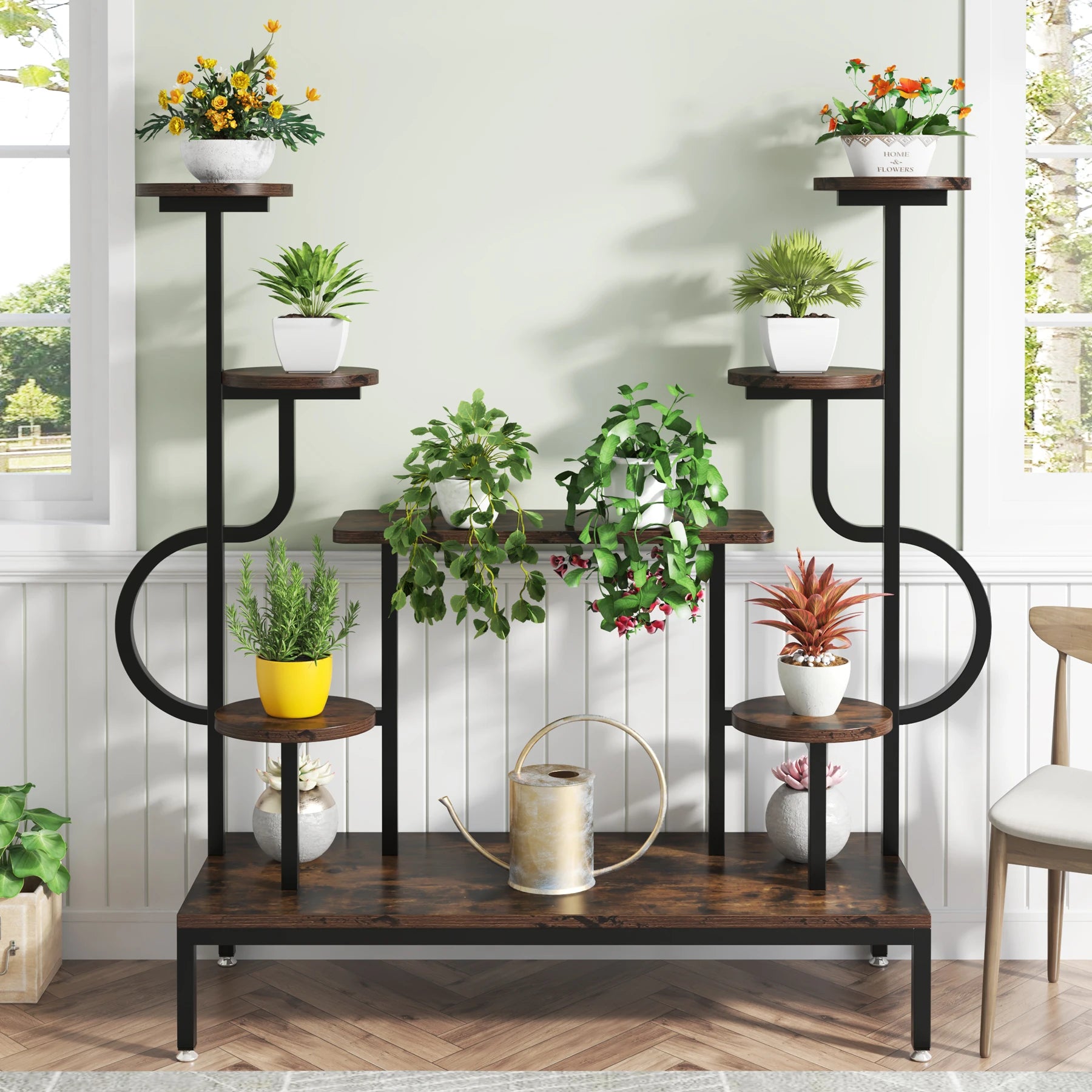 8-Tier Metal Plant Shelf for Multiple Plants, Round & Square Boards