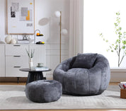 Modern Extra Large Round Bean Bag Chair with Footrest – Stylish Chenille Fabric, High-Density Memory Foam, Ultimate Comfort