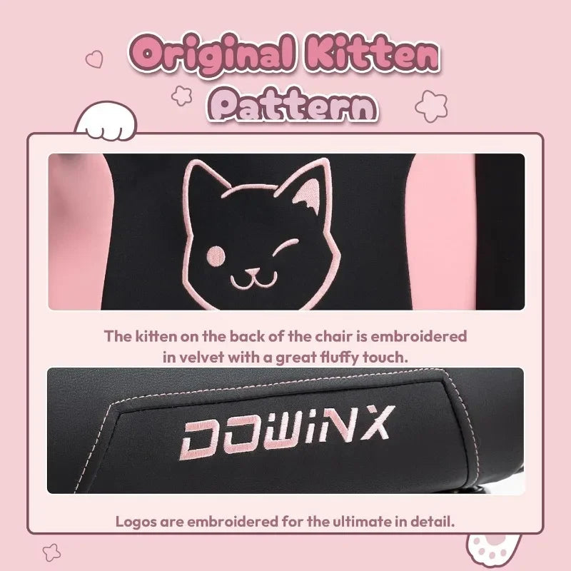 Dowinx Gaming Chair Cute with Cat Ears and Massage Lumbar Support, Ergonomic Computer Chair for Girl with Footrest and Headrest