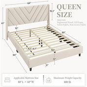 Bed Frame Upholstered Platform Bed w/Wing Side/Wooden Slat Support/Tufted Headboard w/Wing Side, No Box Spring Needed
