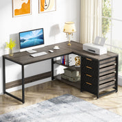 FurnishSpot SpaceSmart™ L-Shaped Computer Desk with Drawers & Open Storage